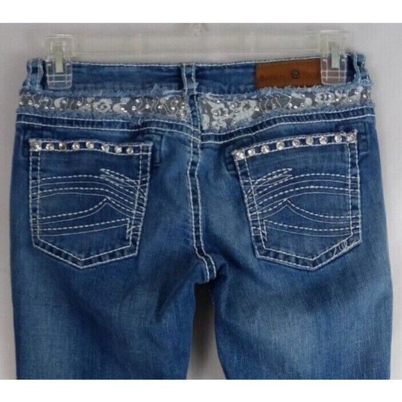 Rancho Estancia Jewelled Distressed Whiskered Embroidered Jeans Size 29 - Picture 1 of 10
